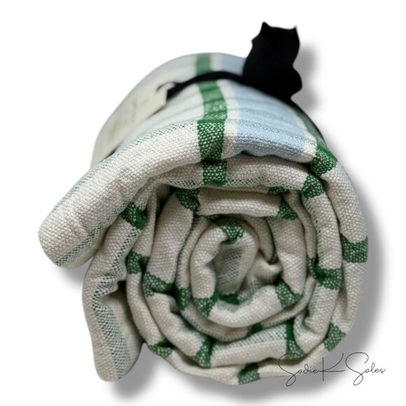 Hearth & Hand Magnolia Checkered Plaid Woven Throw Blanket Cream Lt Blue Green - Picture 5 of 6